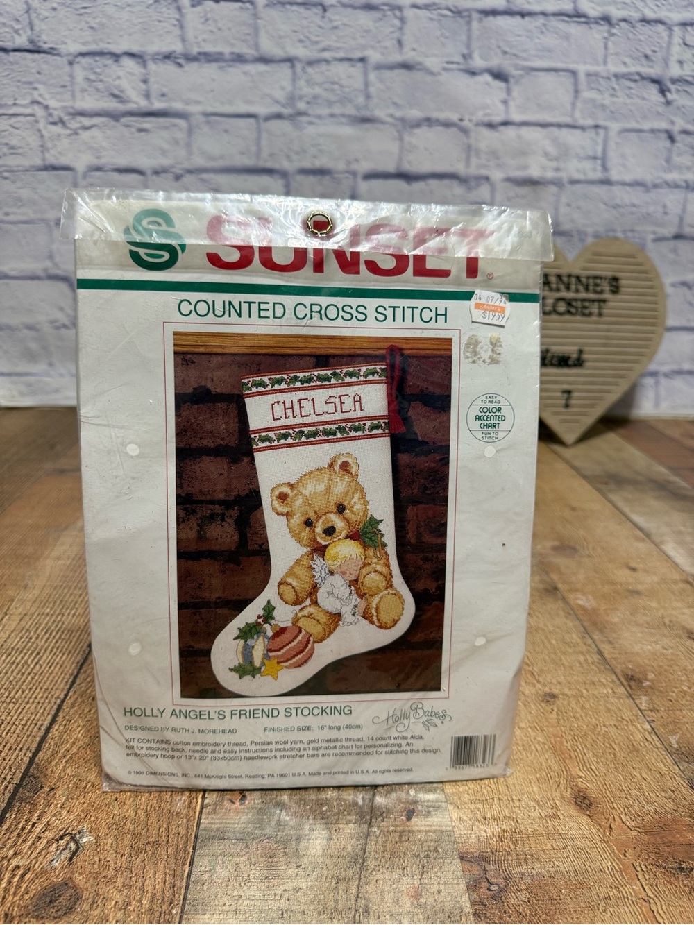 vintage 1991 Sunset "Holly Angel's Friend" Counted Cross Stitch Stocking Kit New